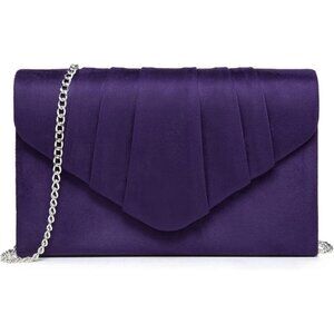 Women's 1-Velvet Purple Evening Pleated Envelope Clutch Bag for Wedding Party